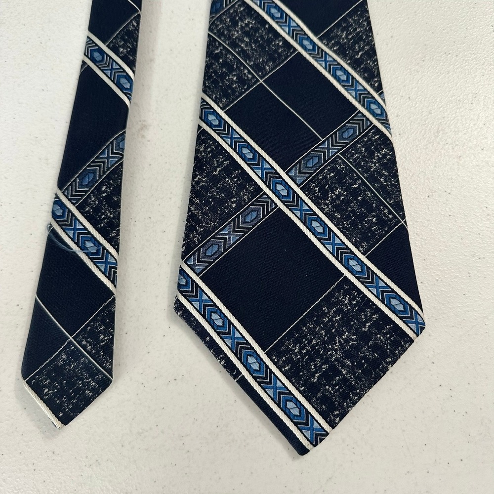 Vintage MCM Commodore Trevira Xtra Wide Geometric Grid Tie European 70s